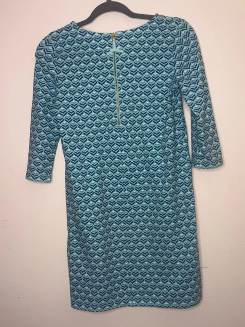 Vineyard Vines Girls Large 14 Shift Dress Blue Whale Tail Print 3/4 Sleeve